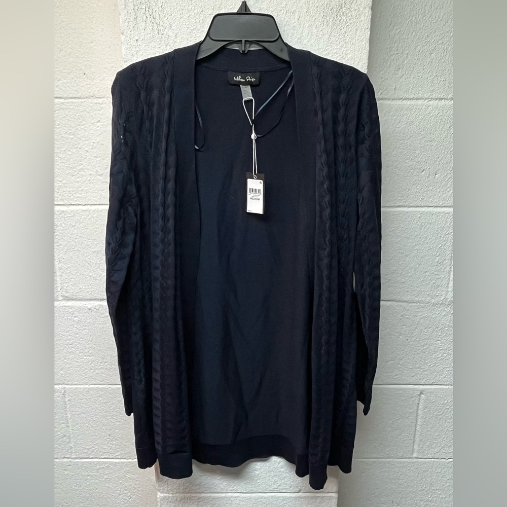 Melissa Paige Navy Open-Front Cable Knit Cardigan
